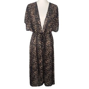 Leopard Animal Print Semi Sheer Kimono Cardigan Women’s L/XL EUC Boho Festival